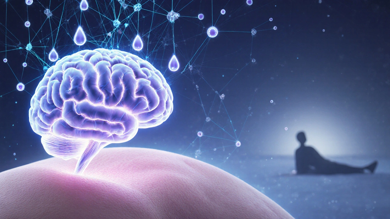 Ilustrace mozku aktivovaného esenciálními oleji, které ovlivňují oblasti pro emoce.