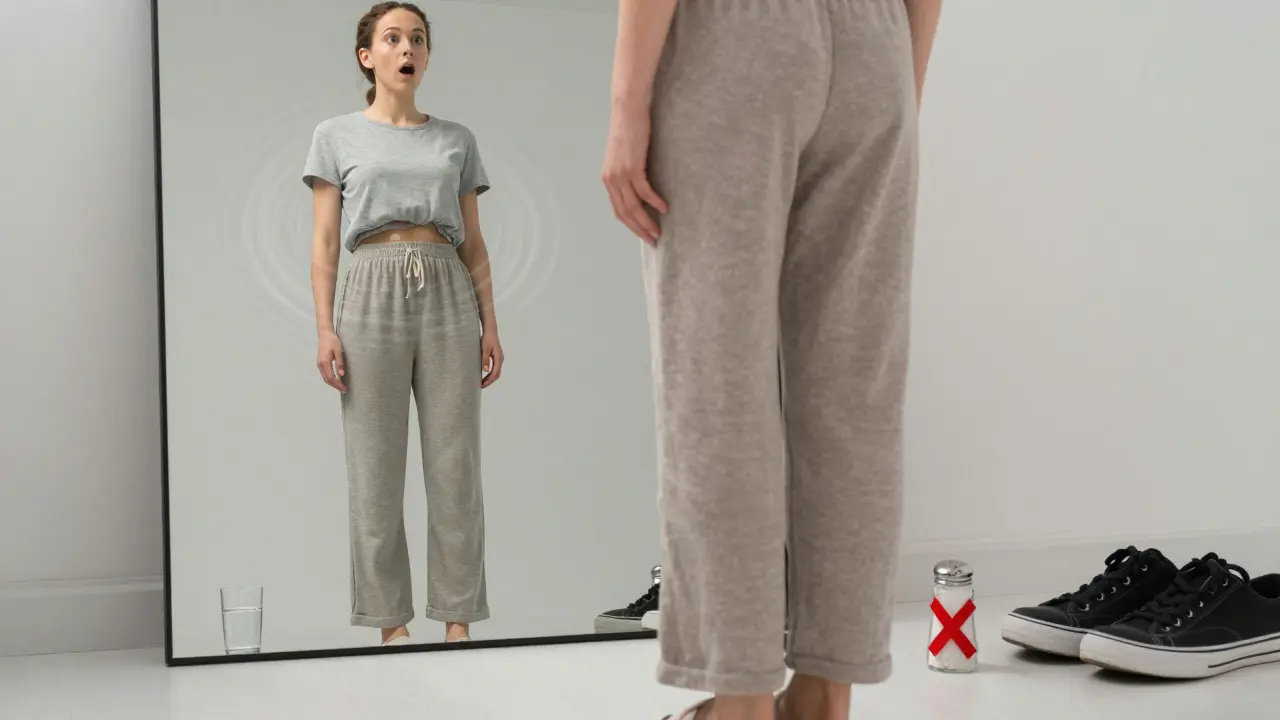 Osoba s mírně zmenšeným obvodem břicha, symbolizující účinky masáže, vody a pohybu.