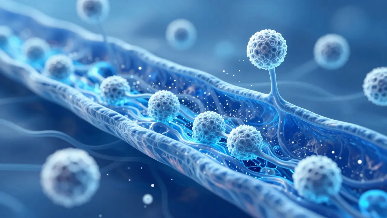 Pohyb lymfy a bílých krvinek v cévách