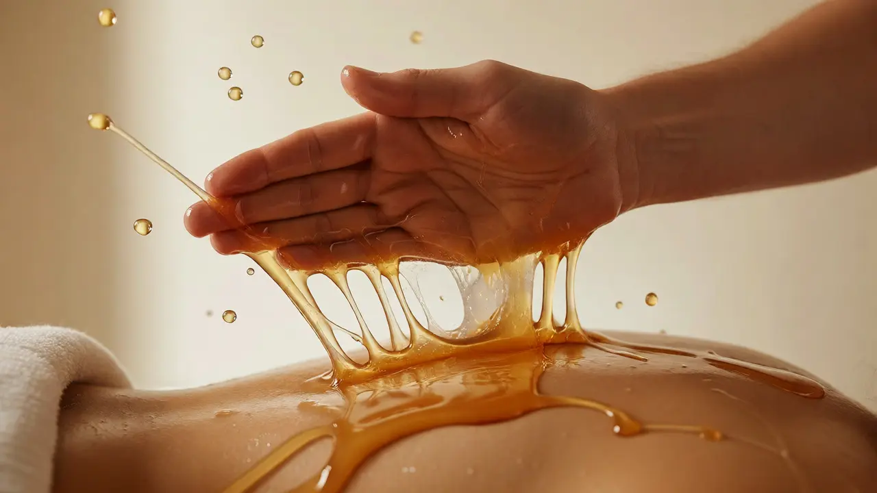 Rychlé odtrhávání dlaně s viskózním medem od kůže